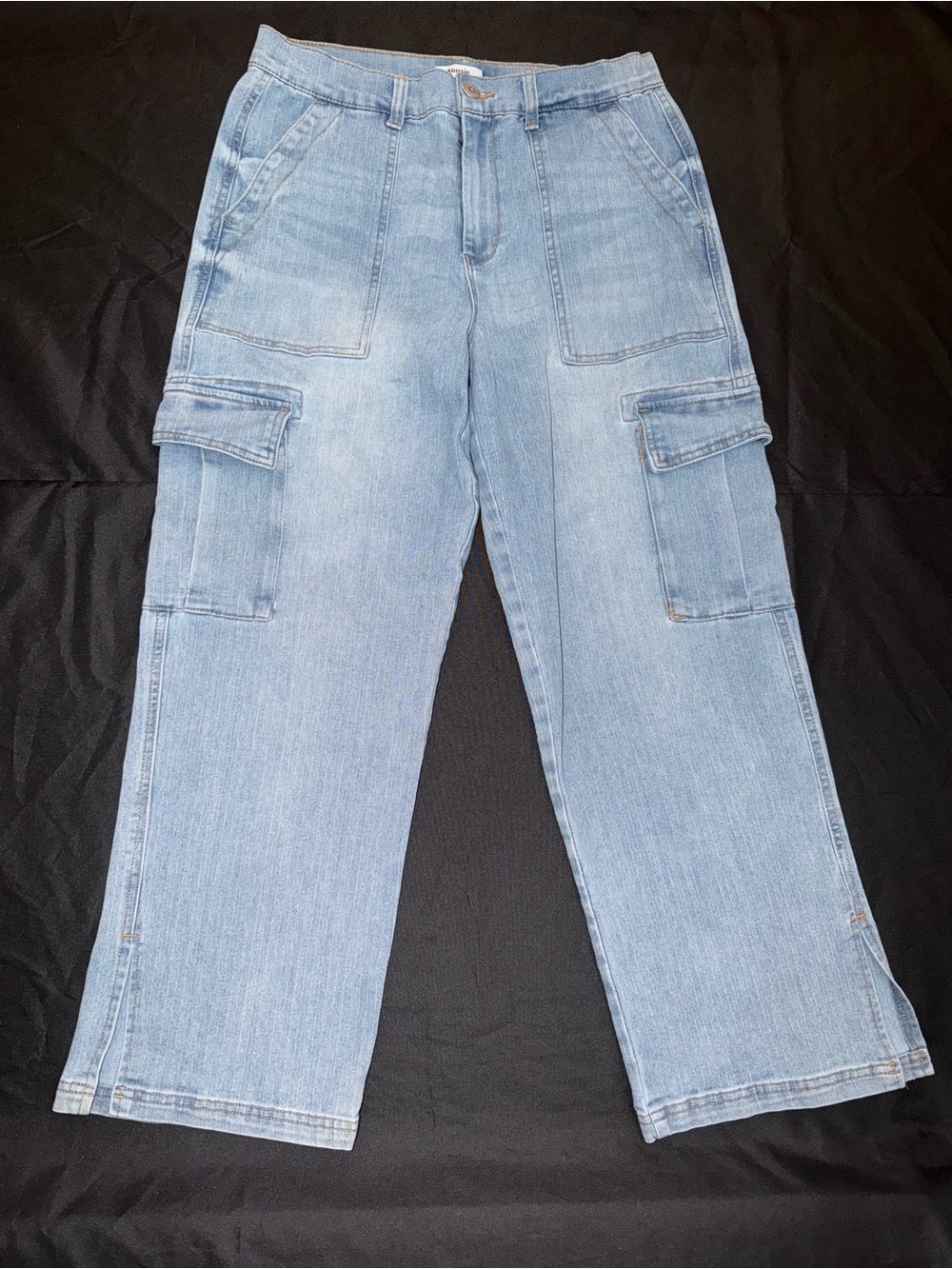 Kensie Light Blue Wide Leg Cargo Jeans